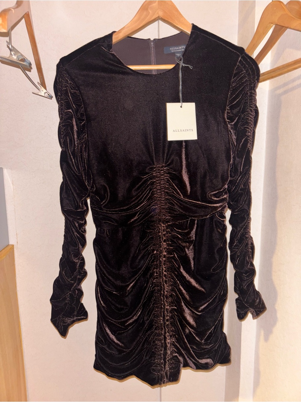 All saints ERIS RUCHED VELVET MINI DRESS - Picture 5 of 6